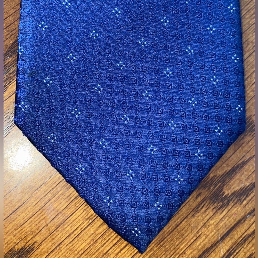 Calvin Klein Navy Men’s Tie Solid Navy / Pin Dots Micro Check Necktie Elegant